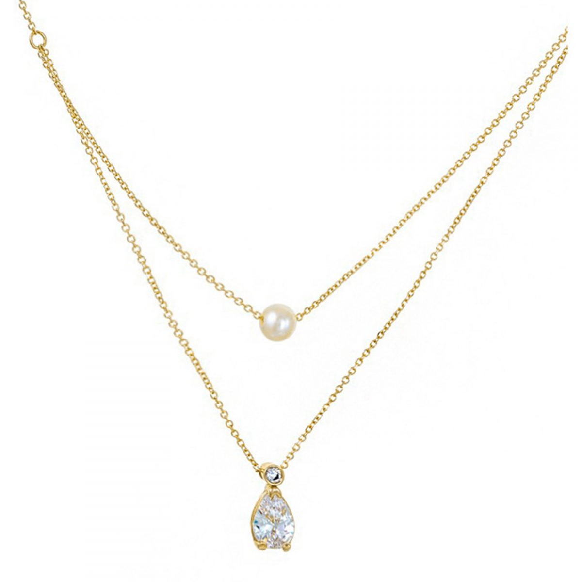 Golden Necklace with Pearl and Zirgon