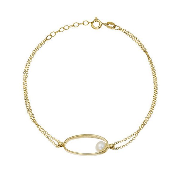 Golden oval bracelet with pearl