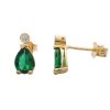 Golden earrings with green stone
