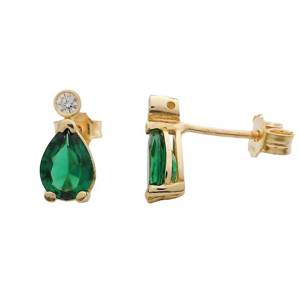 Golden earrings with green stone