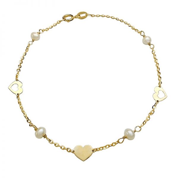 Golden bracelet hearts with pearls