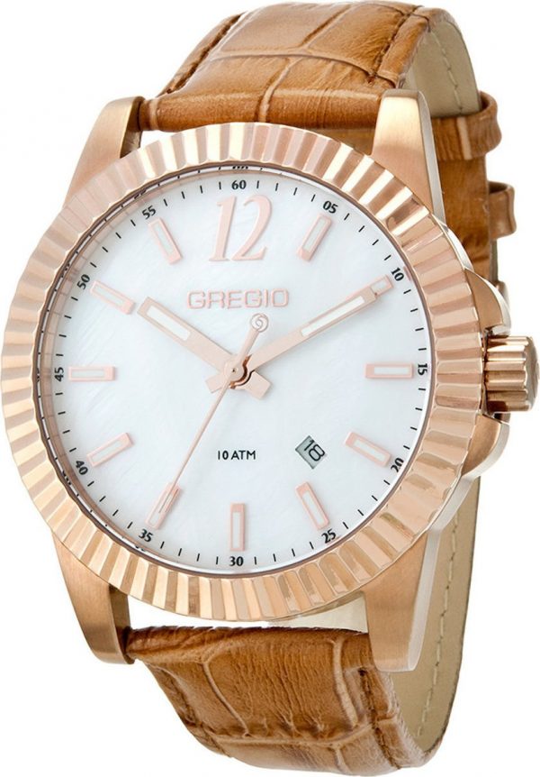 GREGIO Felicity Rose Gold Brown Leather Strap