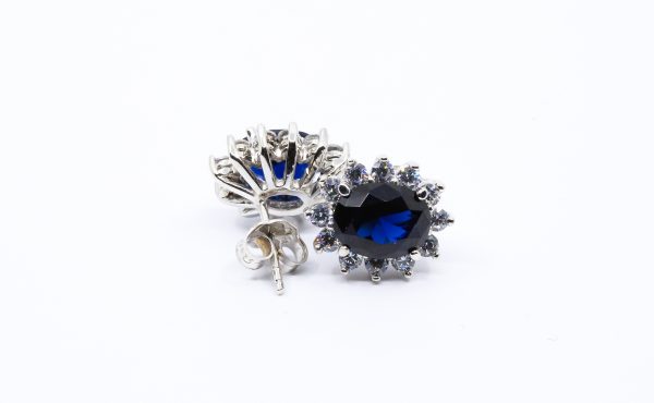 Σκουλαρίκια Ροζέτα Οβάλ με Μπλε πέτρα