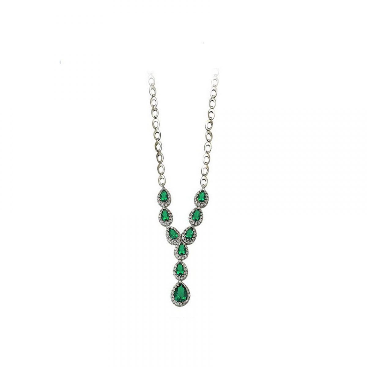 Necklace Platinum with Green Stones