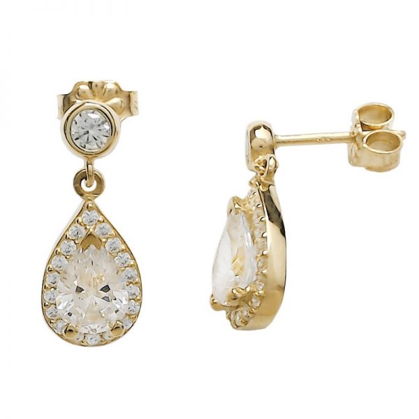 Golden earrings rosette tear & solitaire