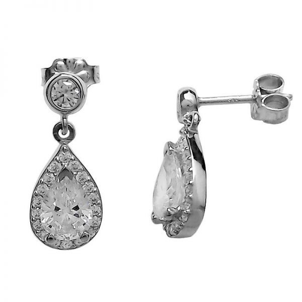 Platinum earrings rosette tear & solitaire