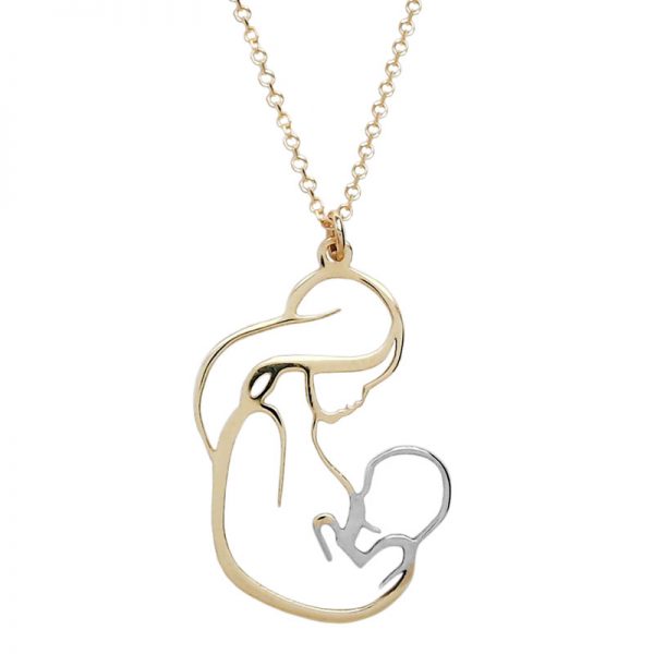 Golden Mom Necklace with Baby Breastfeeding