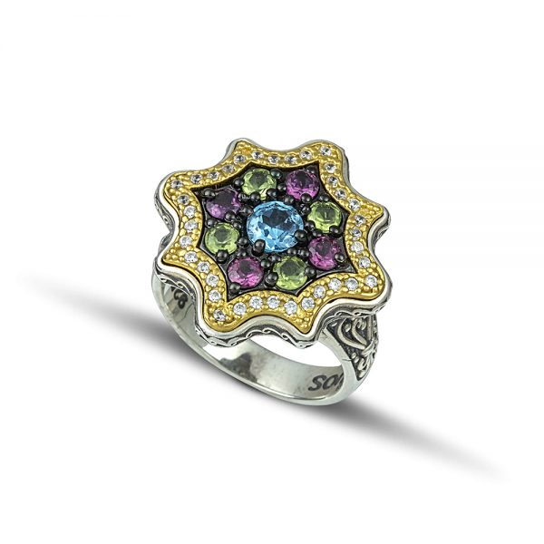 Silver Ring with zircon and semi-precious stones