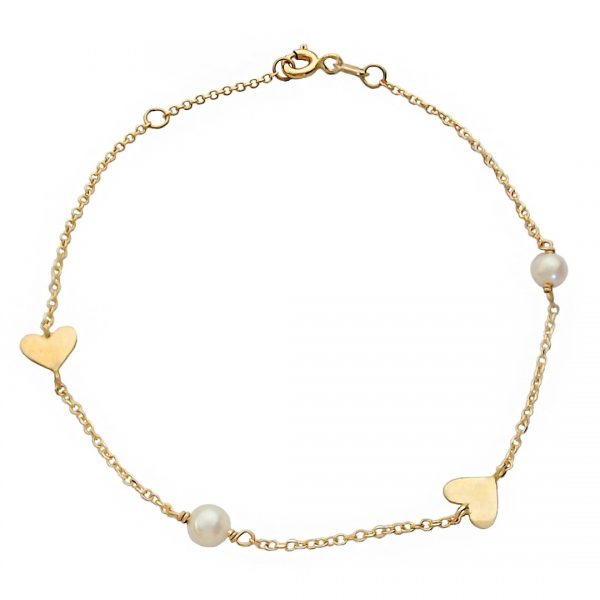 Golden bracelet hearts with pearls