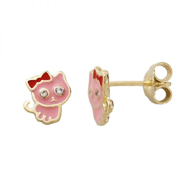 Earrings cat with pink enamel