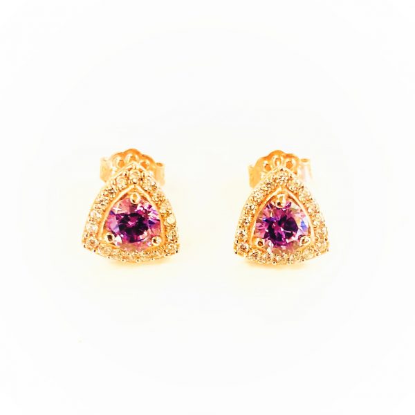 Earrings triangles with purple stone