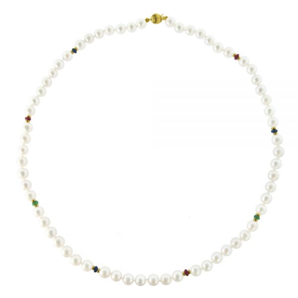 Necklace with pearls & precious stones