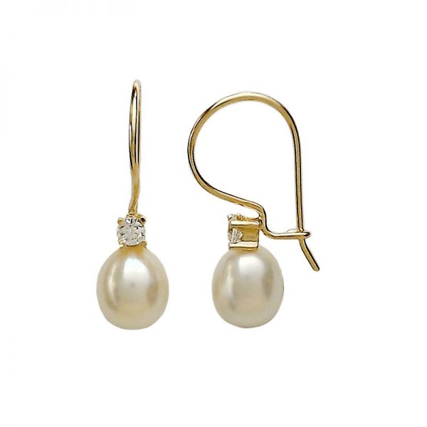 Gold Dangle Earrings with Pearl