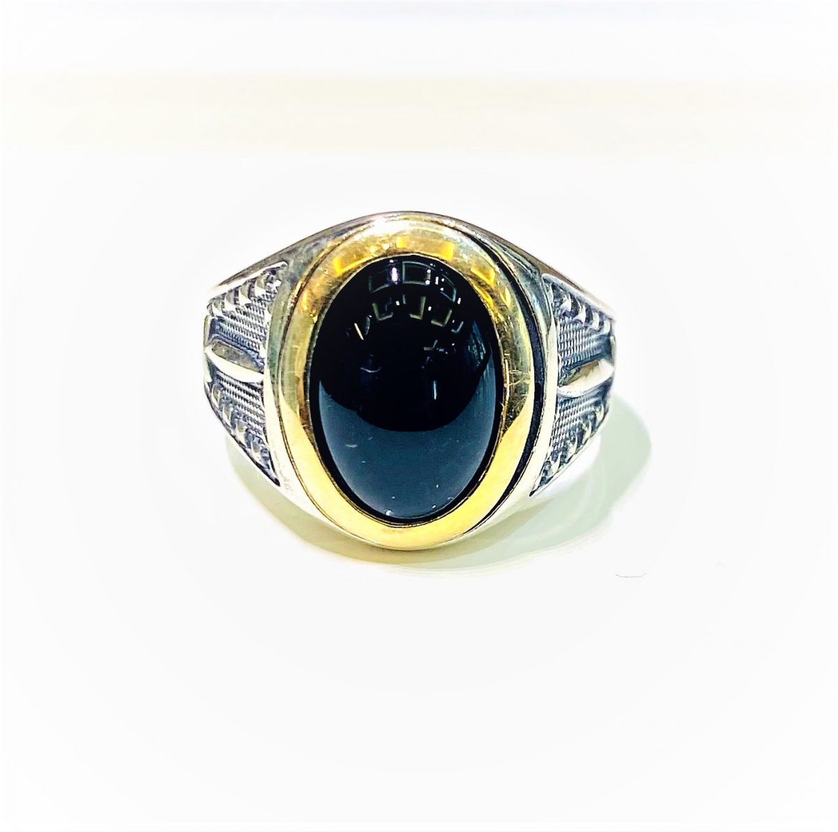 Silver Ring with black stone & sword