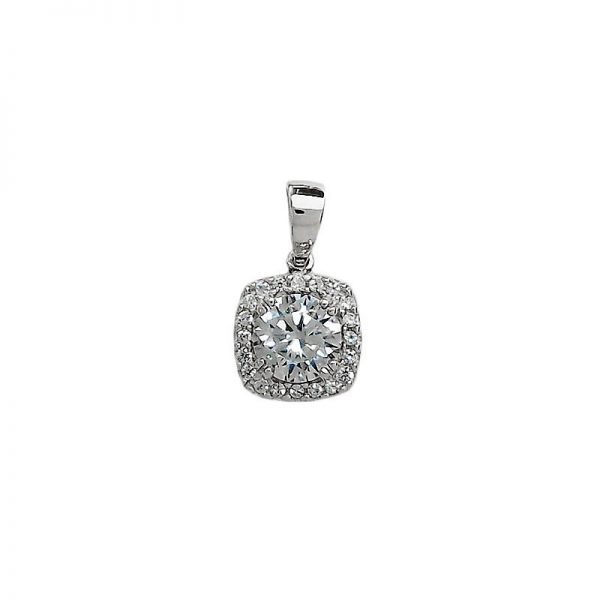 White gold square rosette pendant with white stones