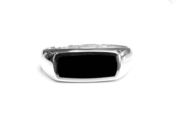 Silver ring with black stone