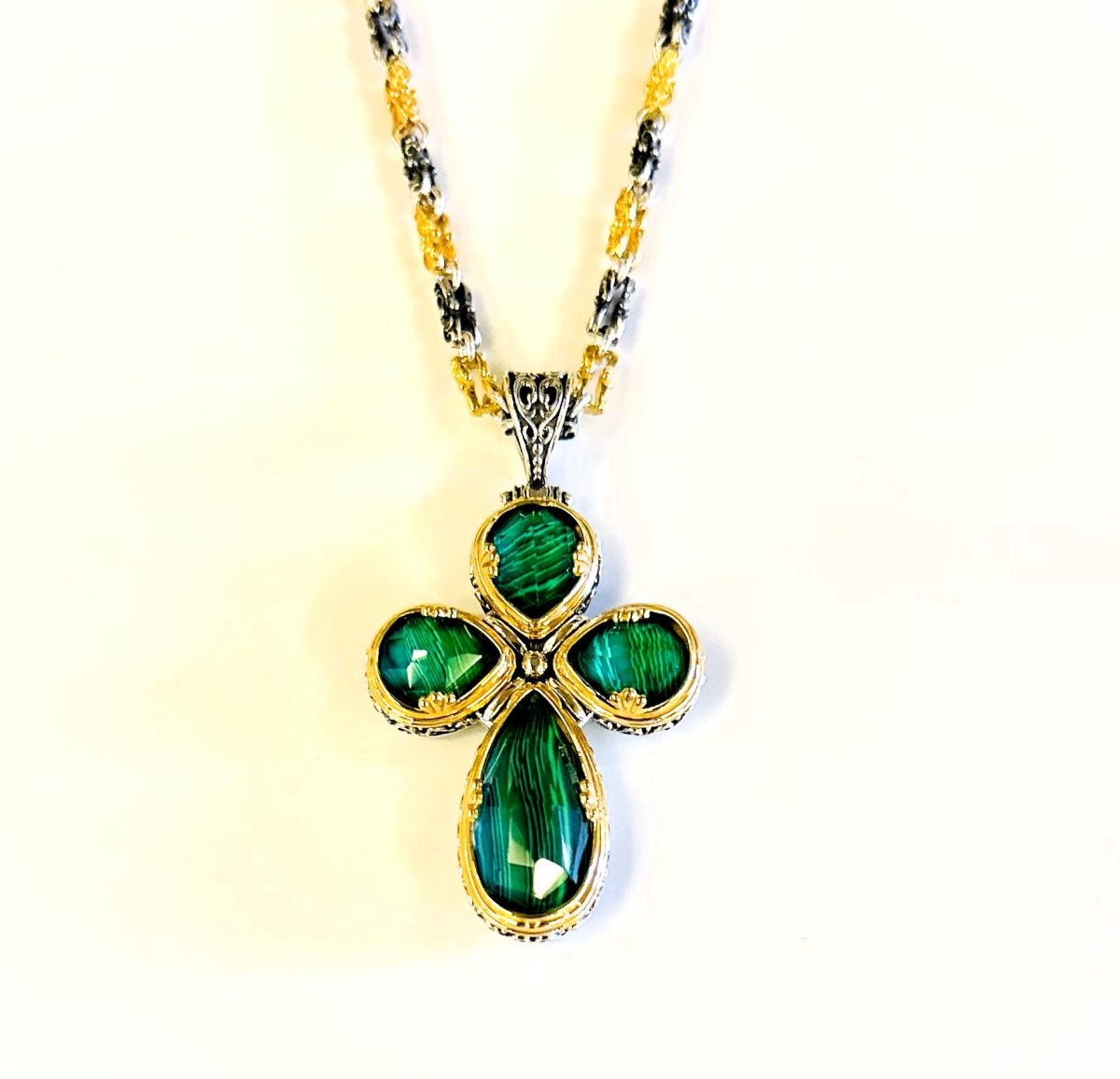 Silver Cross with Malachite (Large Size)